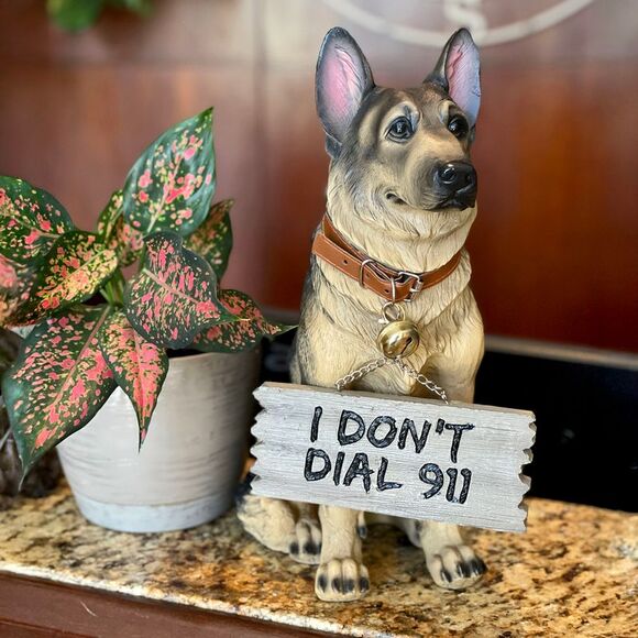 I Don't Dial 911 German Shepherd Guard Dog Warning Statue - Picture 8 of 10
